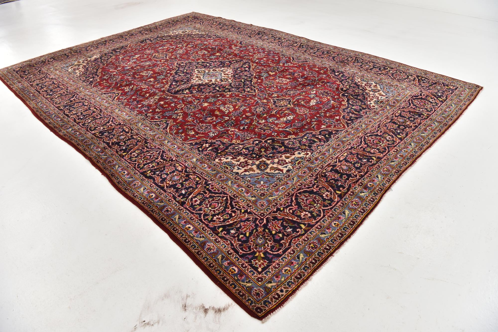 9' 7 x 13' 3 Hand Knotted Kashan Persian Wool Rug