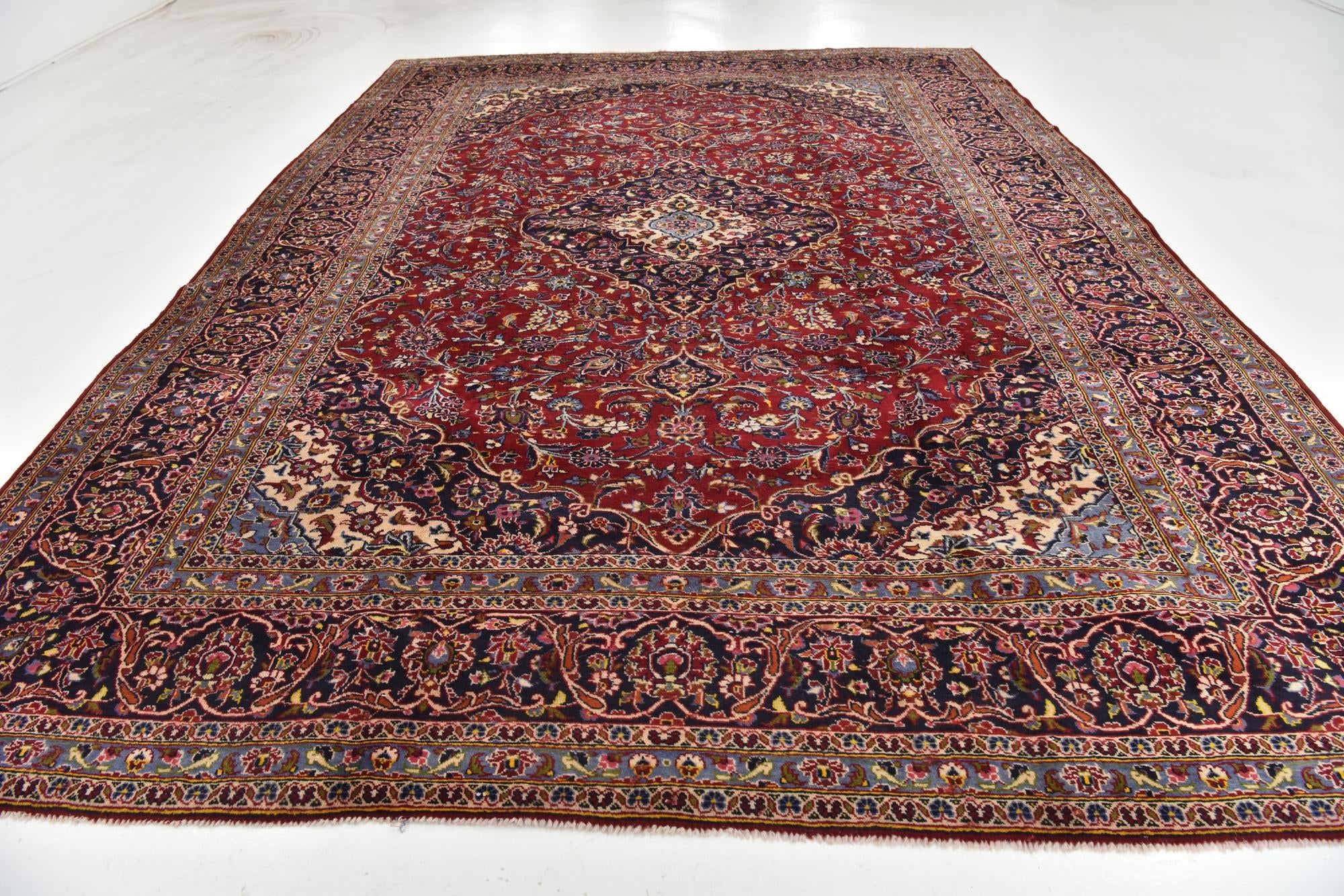 9' 7 x 13' 3 Hand Knotted Kashan Persian Wool Rug