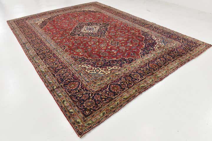 9' 7 x 13' Hand Knotted Kashan Persian Wool Rug