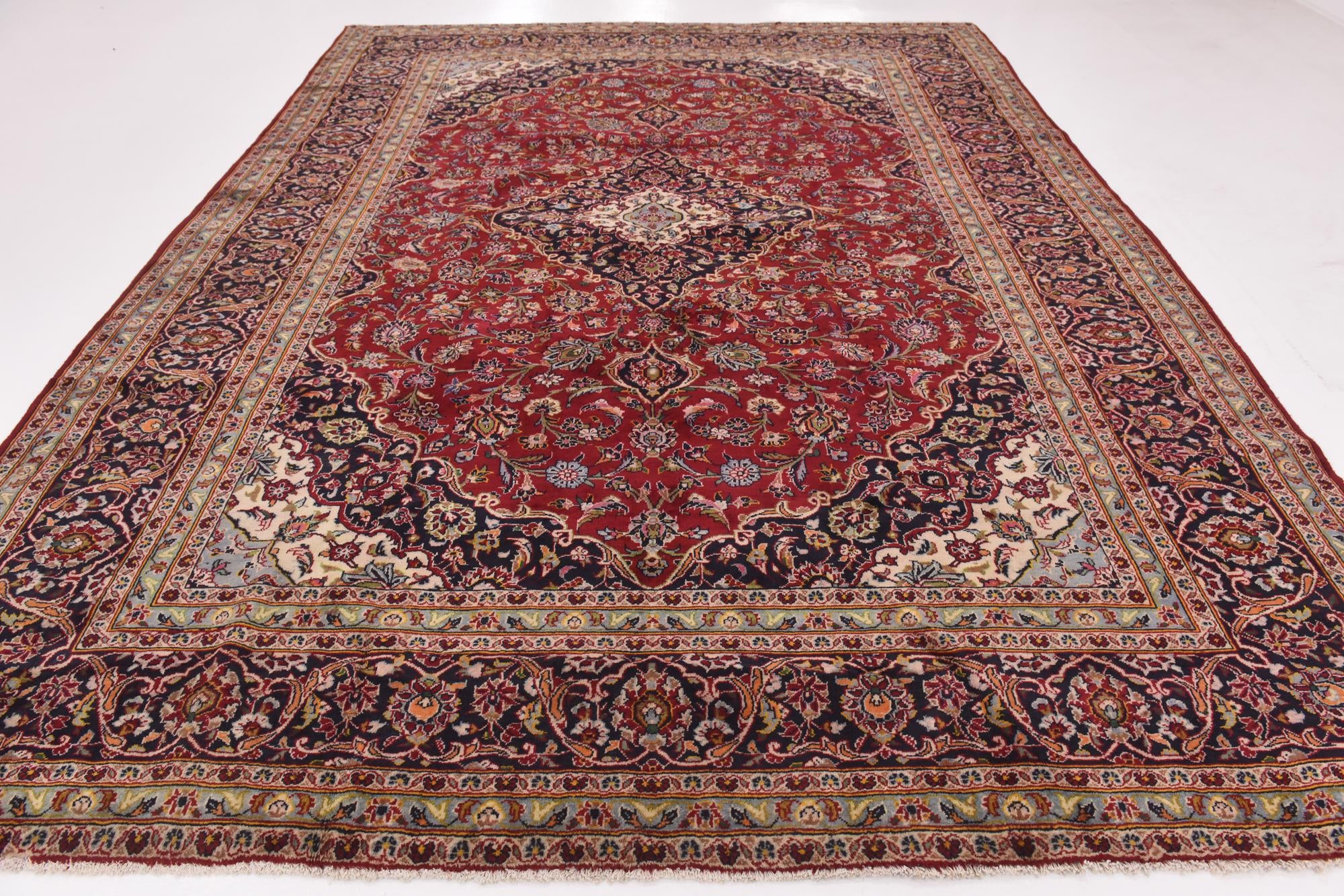 9' 8 x 13' Hand Knotted Kashan Persian Wool Rug