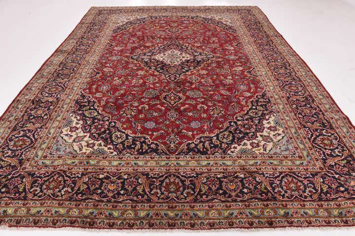 9' 8 x 13' Hand Knotted Kashan Persian Wool Rug
