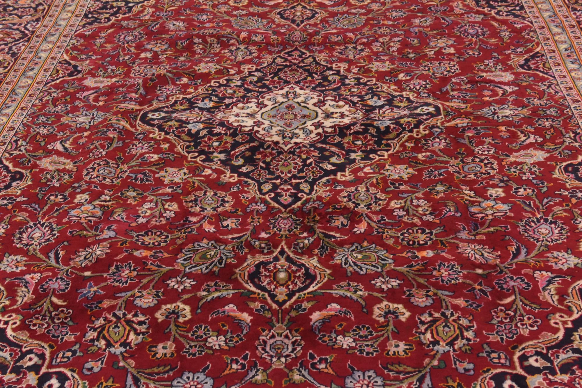 9' 8 x 13' Hand Knotted Kashan Persian Wool Rug