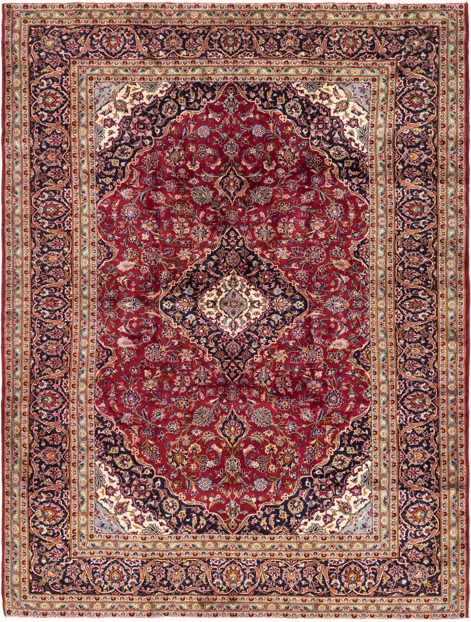 9' 8 x 13' Hand Knotted Kashan Persian Wool Rug