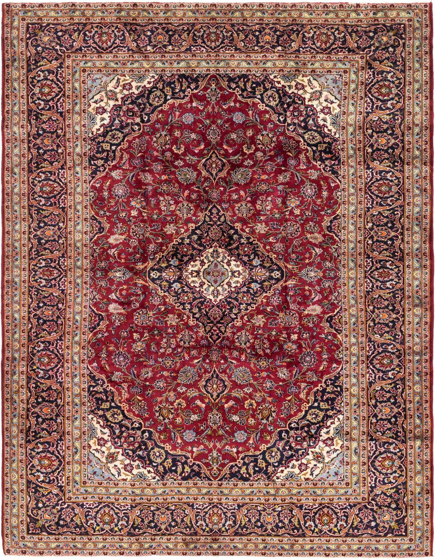 9' 8 x 13' Hand Knotted Kashan Persian Wool Rug