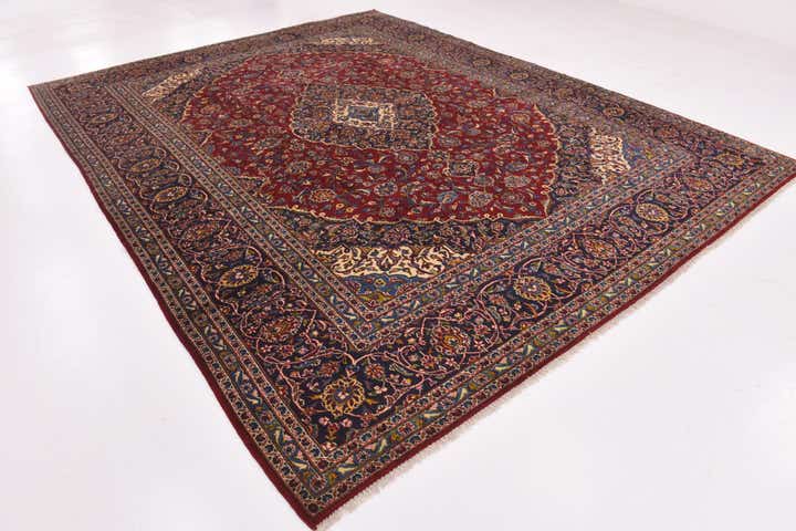 10' x 12' 9 Hand Knotted Kashan Persian Wool Rug