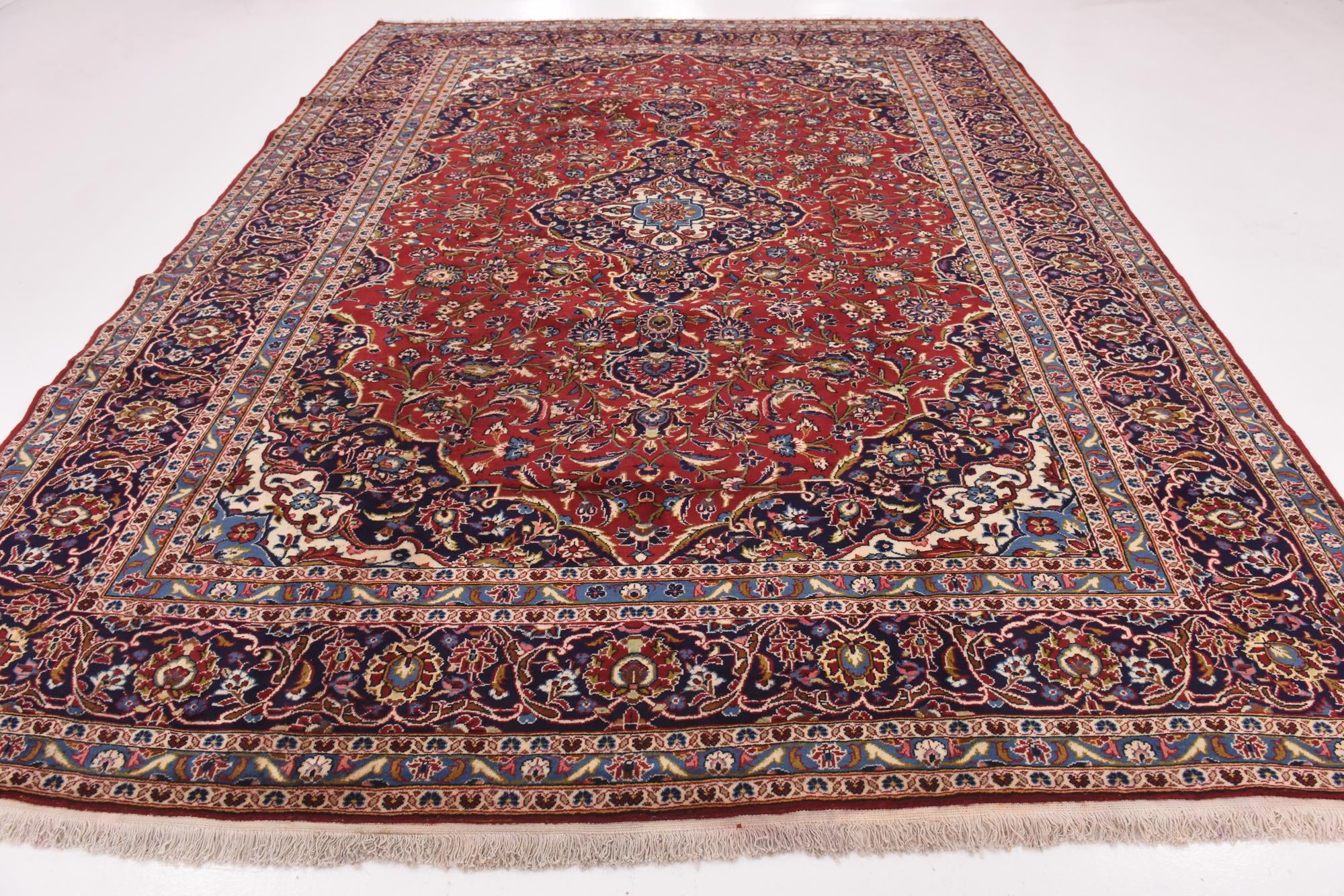 9' 9 x 13' Hand Knotted Kashan Persian Wool Rug