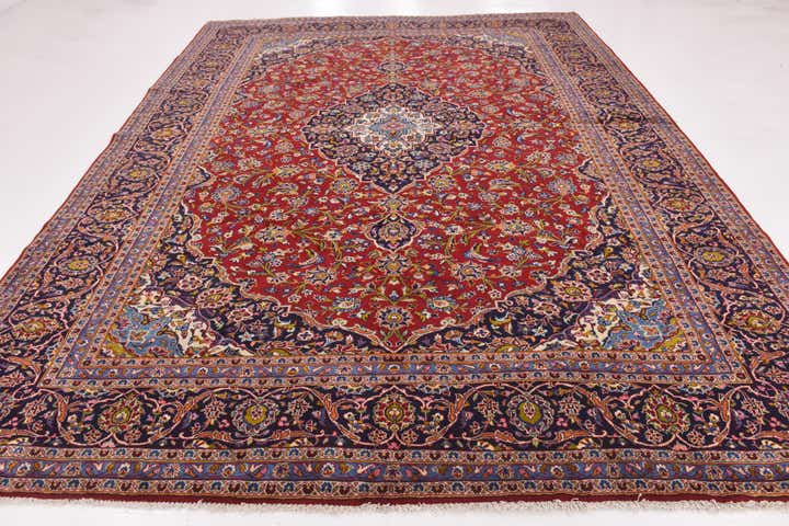 9' 7 x 12' 7 Hand Knotted Kashan Persian Wool Rug