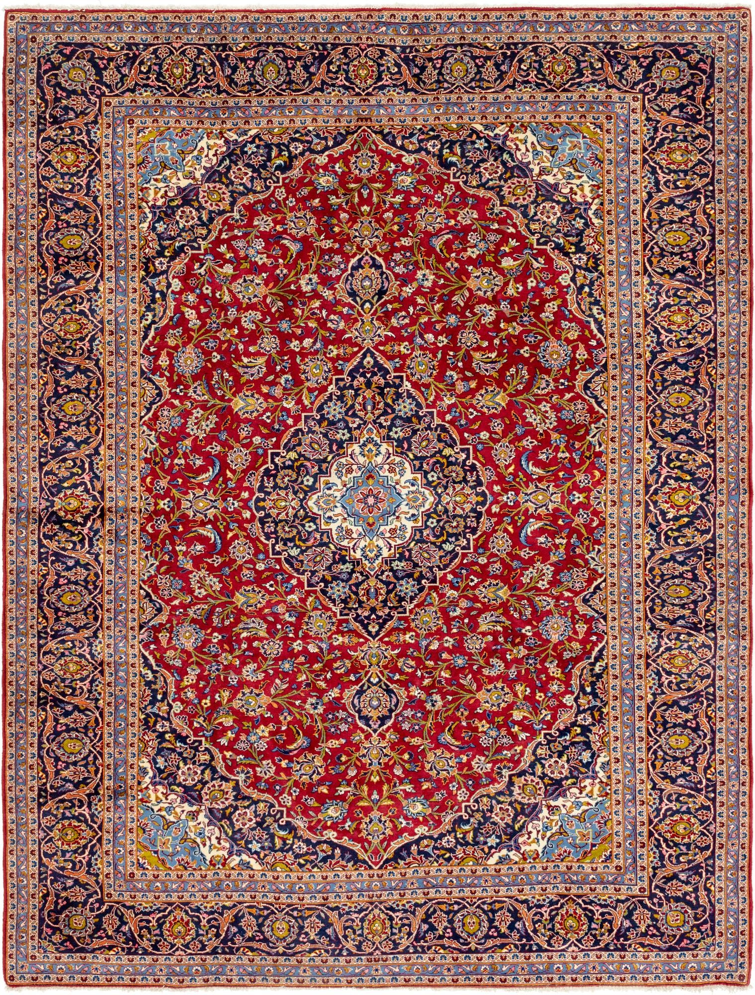 9' 7 x 12' 7 Hand Knotted Kashan Persian Wool Rug