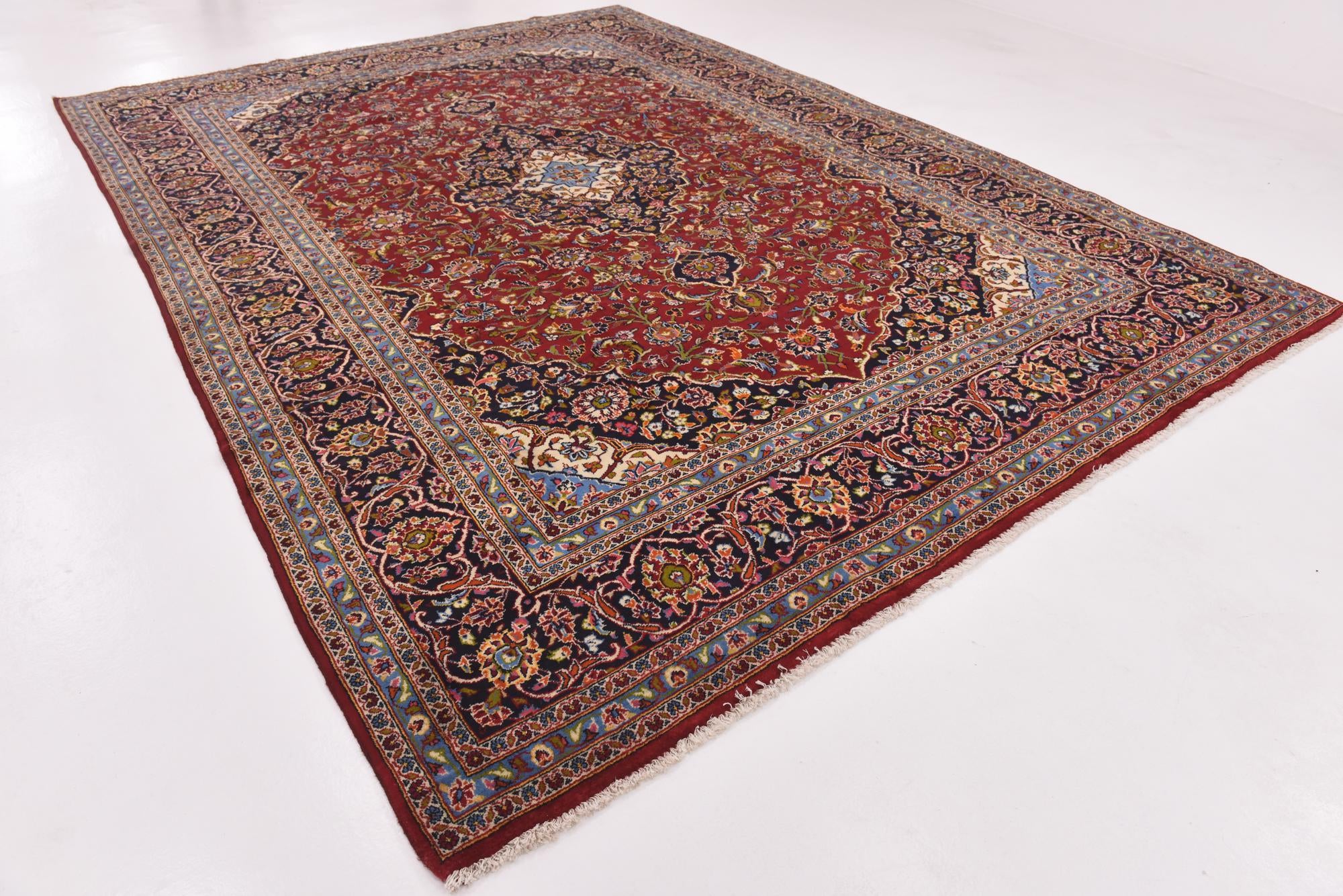 9' 7 x 13' 5 Hand Knotted Kashan Persian Wool Rug