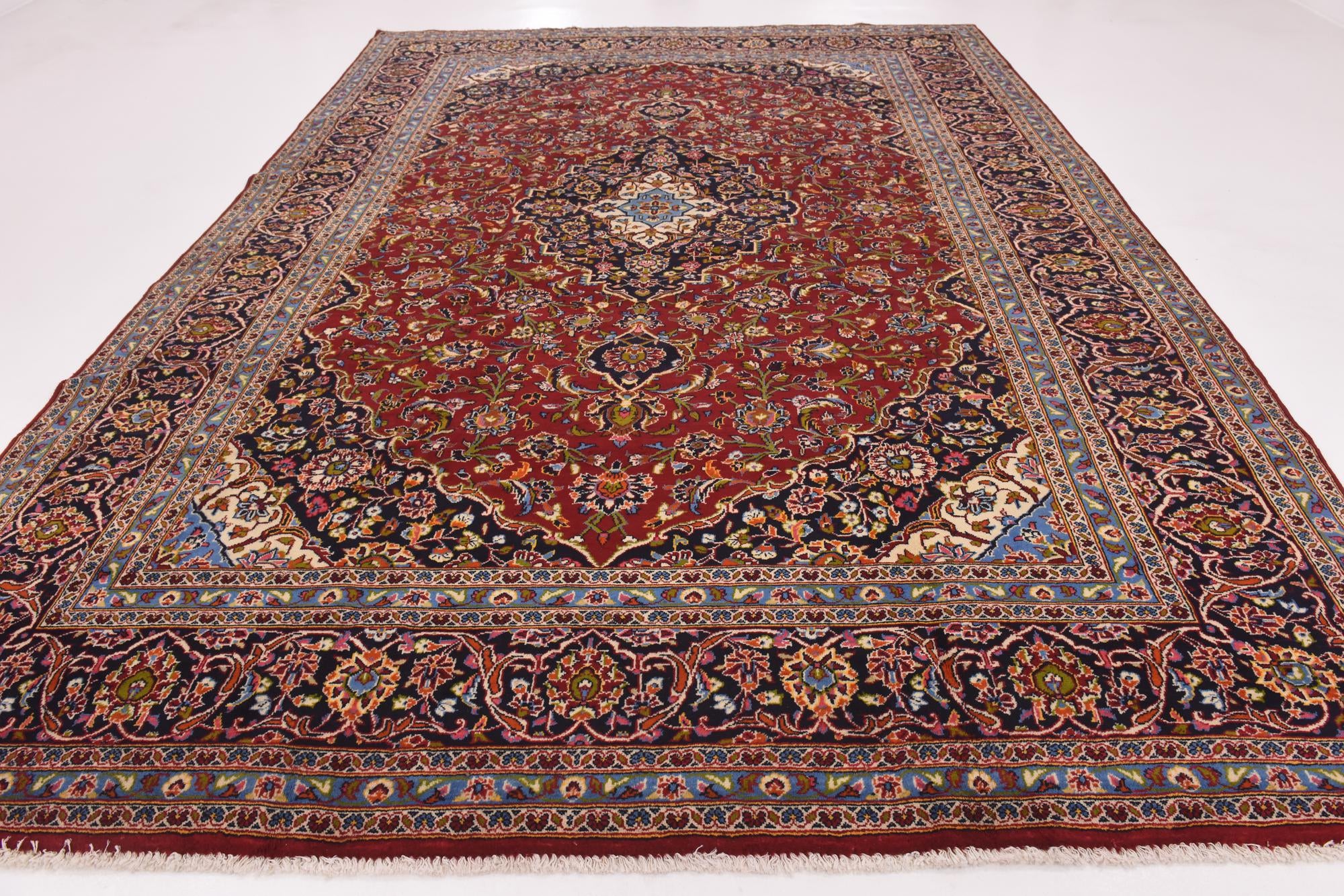 9' 7 x 13' 5 Hand Knotted Kashan Persian Wool Rug