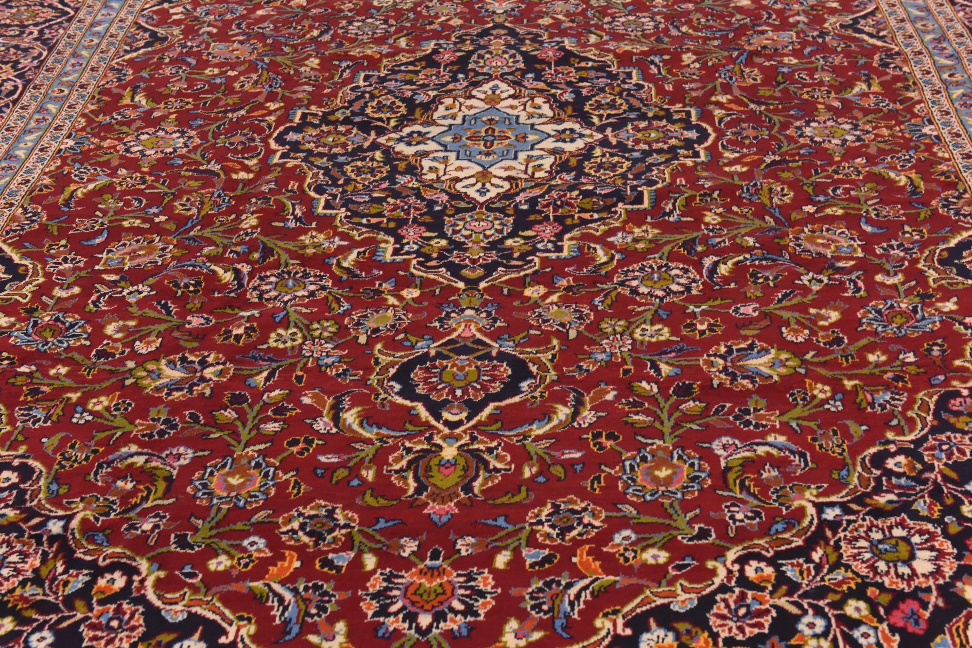 9' 7 x 13' 5 Hand Knotted Kashan Persian Wool Rug