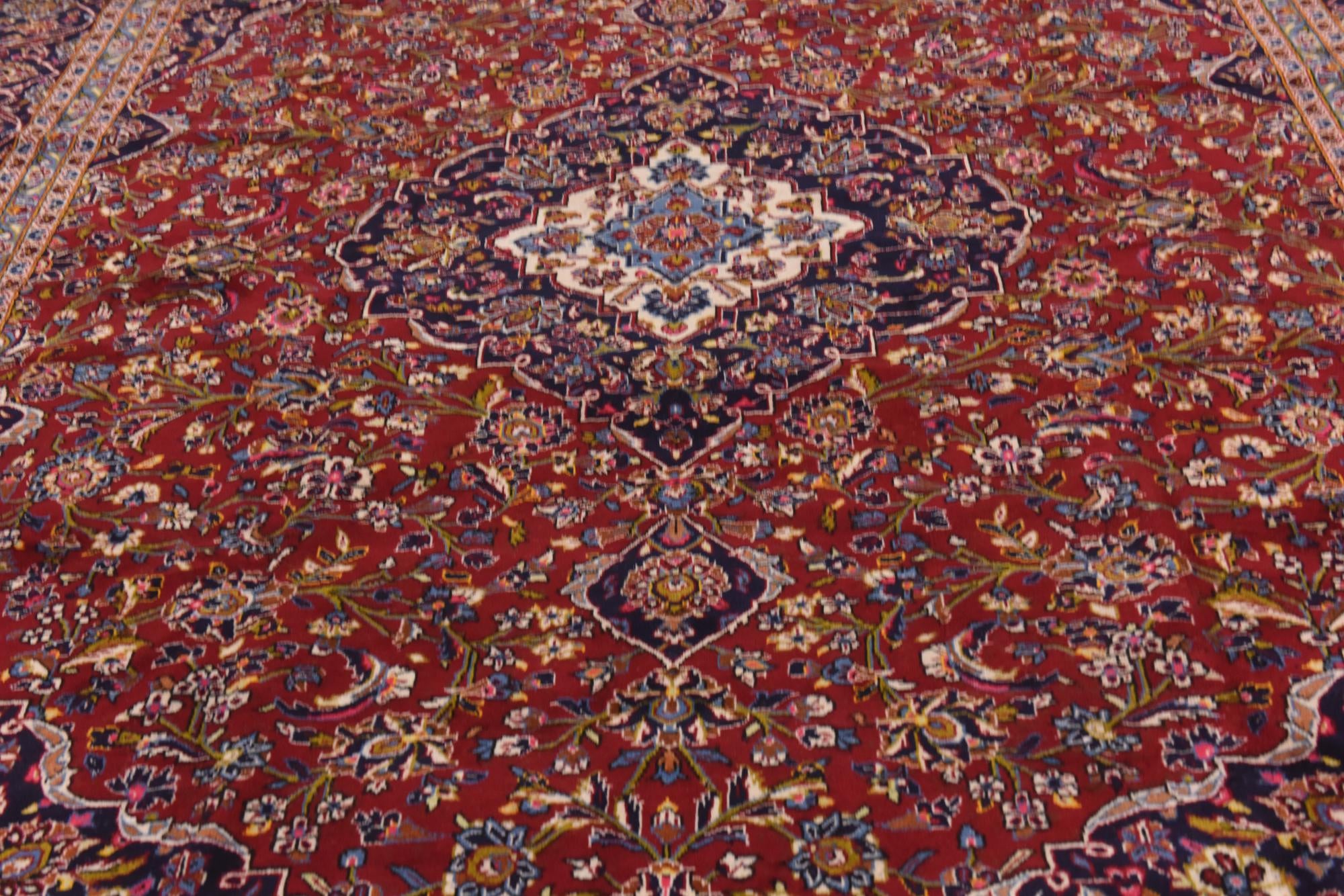 9' 8 x 12' 9 Hand Knotted Kashan Persian Wool Rug
