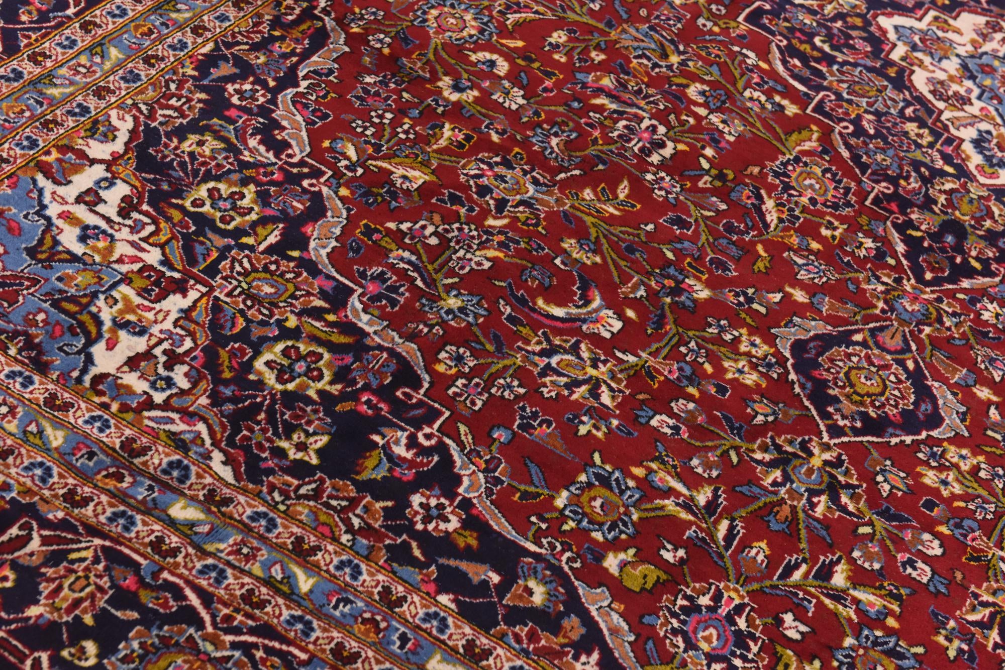 9' 8 x 12' 9 Hand Knotted Kashan Persian Wool Rug