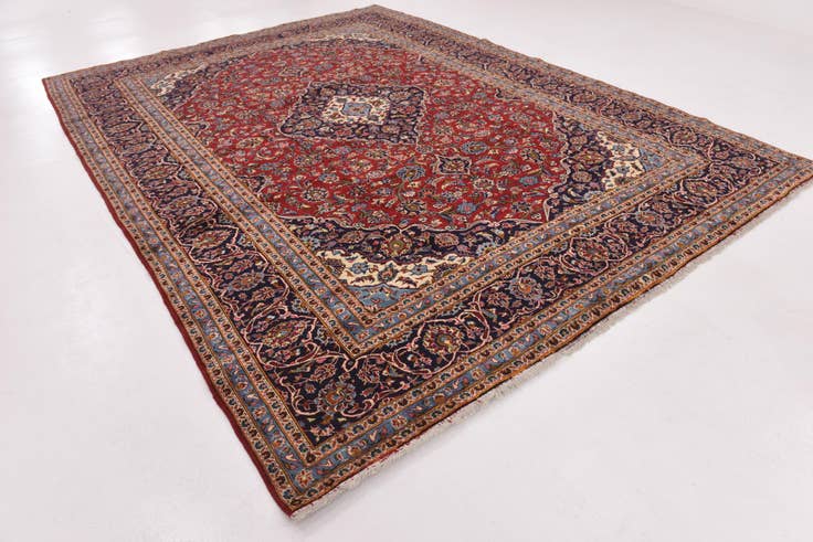 Detail image of 9' 7 x 13' Hand Knotted Kashan Persian Wool Rug