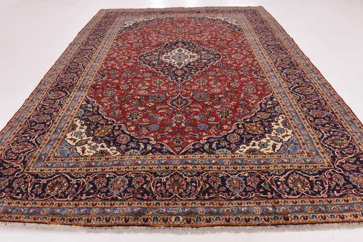 9' 7 x 13' Hand Knotted Kashan Persian Wool Rug
