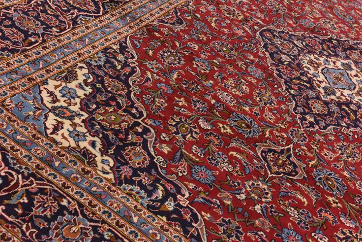 Detail image of 9' 7 x 13' Hand Knotted Kashan Persian Wool Rug