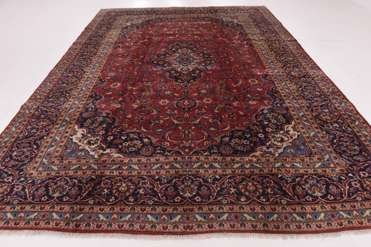 Detail image of 9' 7 x 13' 3 Hand Knotted Kashan Persian Wool Rug