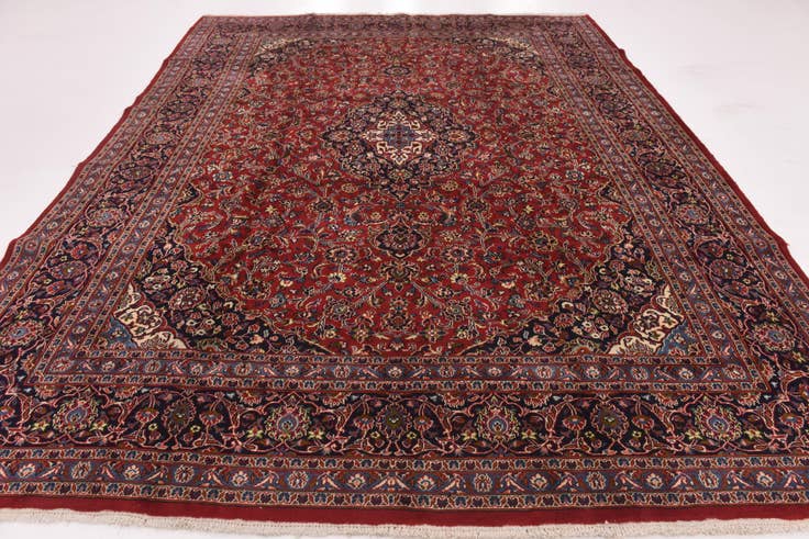 Detail image of 9' 9 x 12' 6 Hand Knotted Kashan Persian Wool Rug