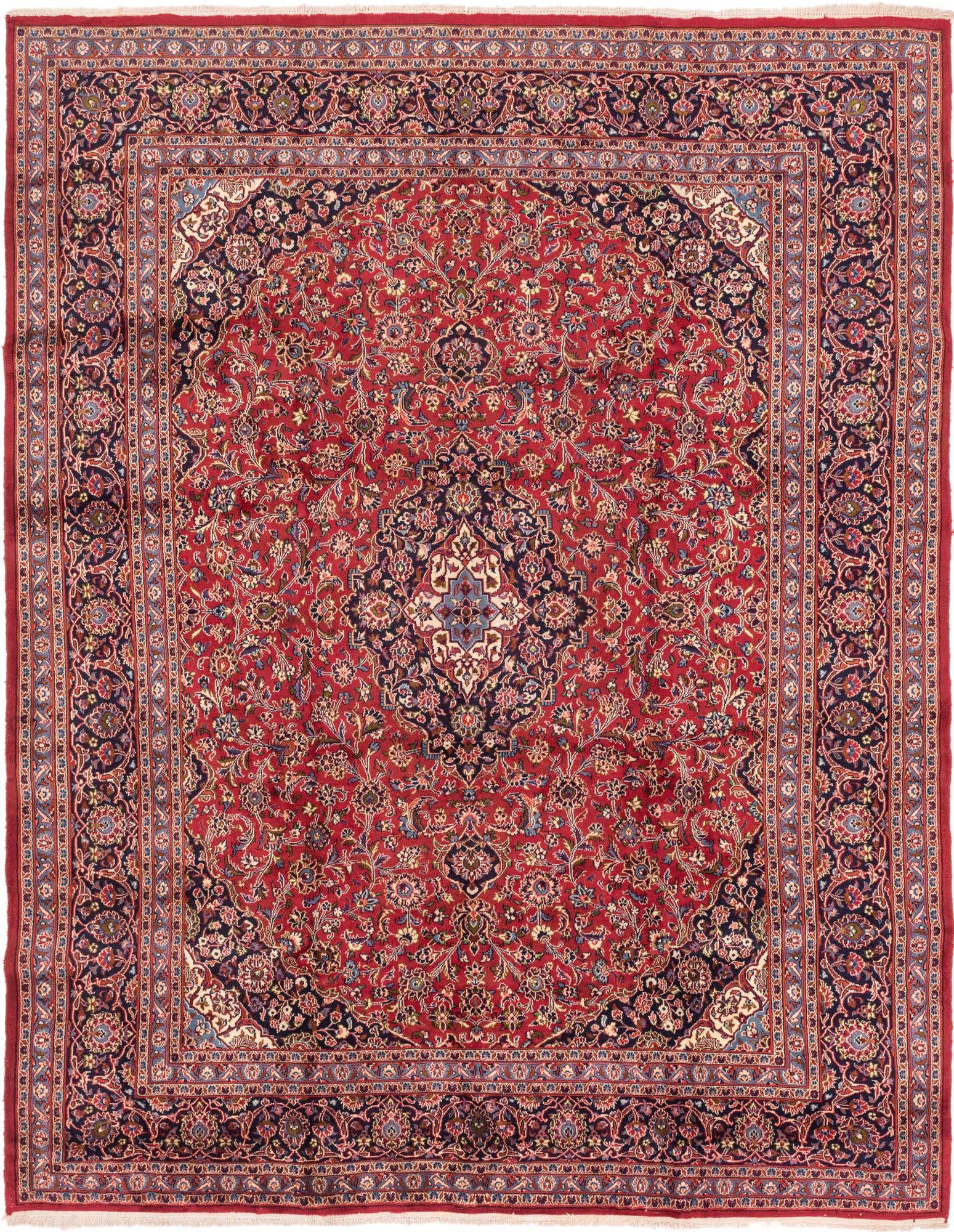 9' 9 x 12' 6 Hand Knotted Kashan Persian Wool Rug