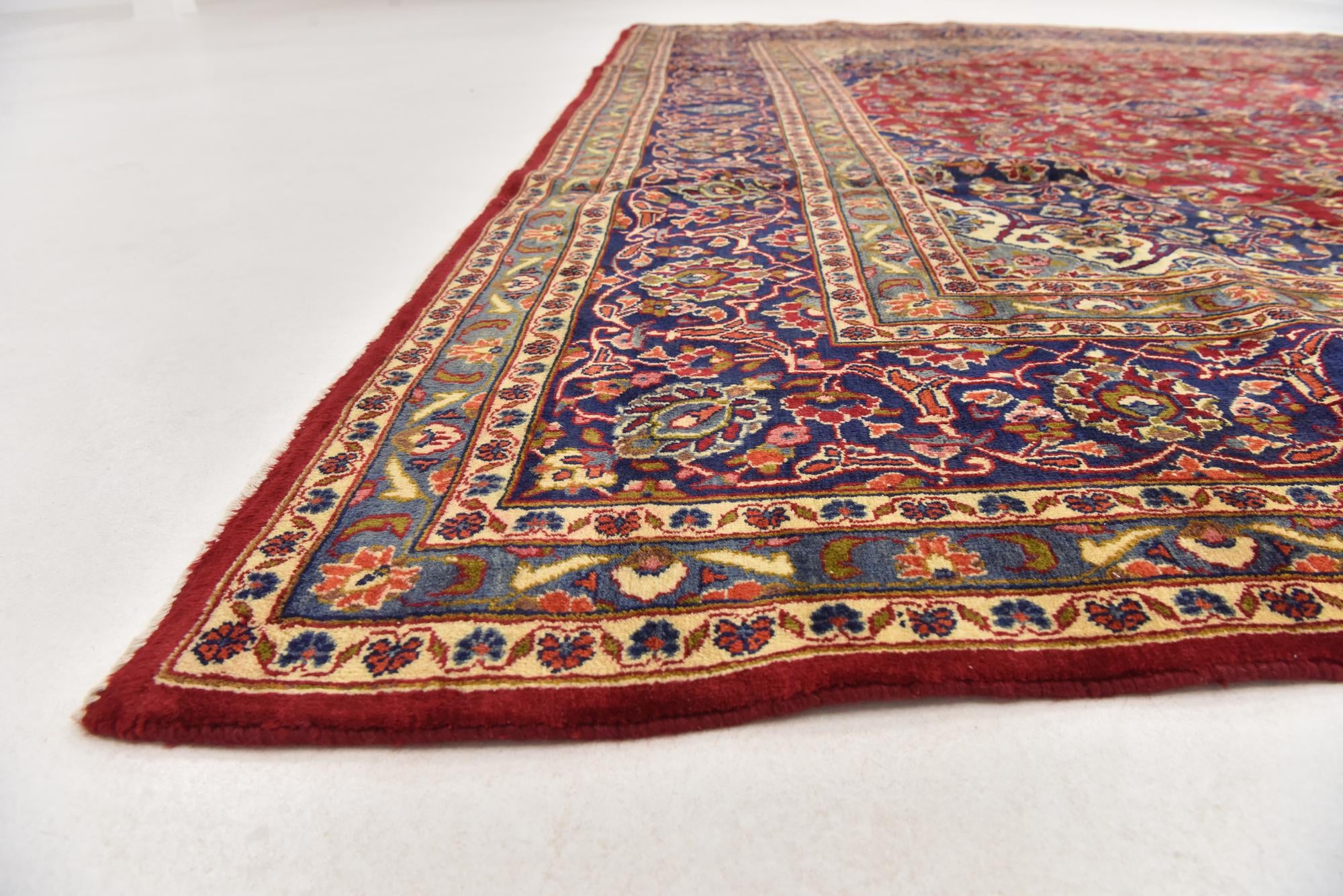 9' 6 x 13' Hand Knotted Kashan Persian Wool Rug