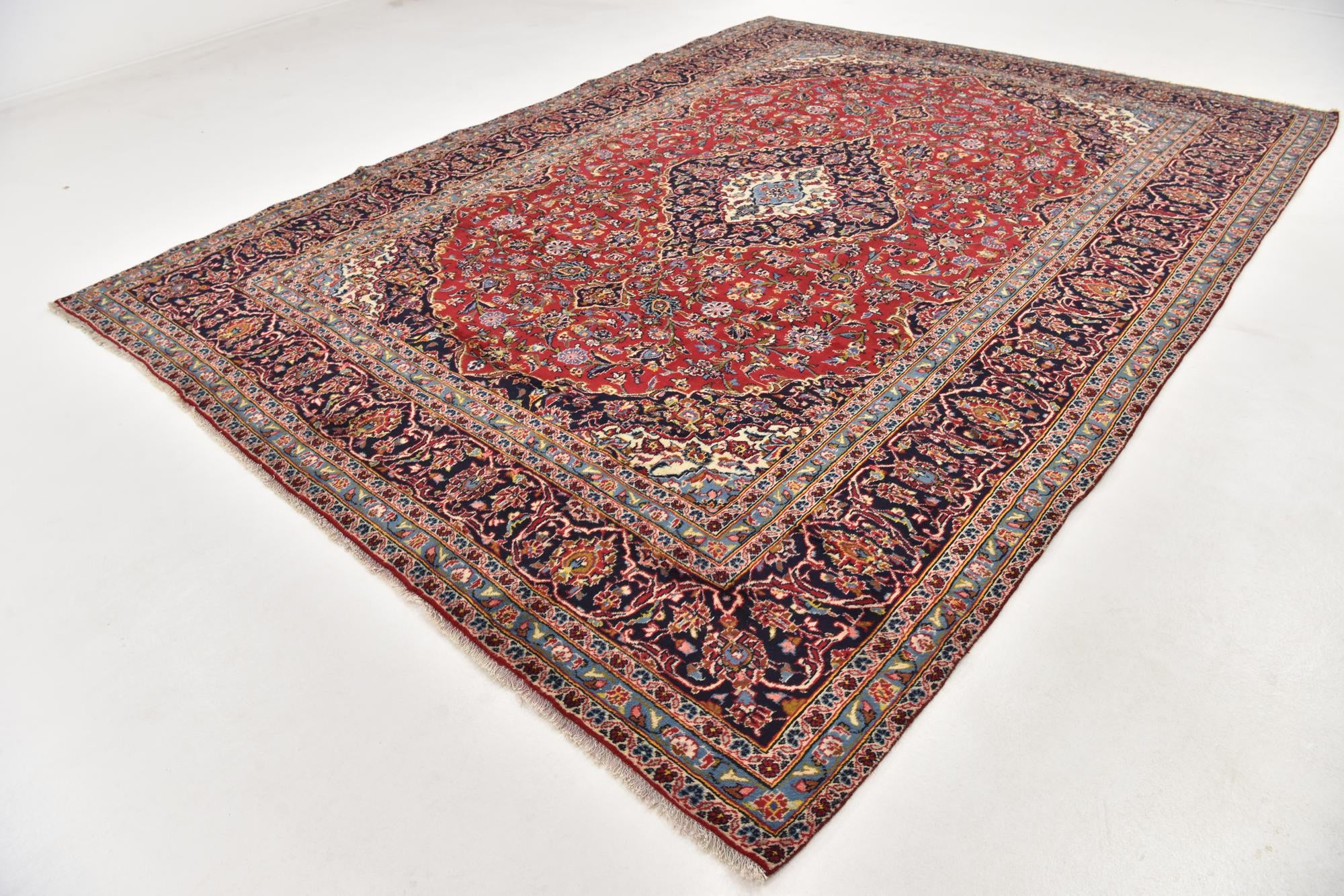 9' 6 x 12' 10 Hand Knotted Kashan Persian Wool Rug