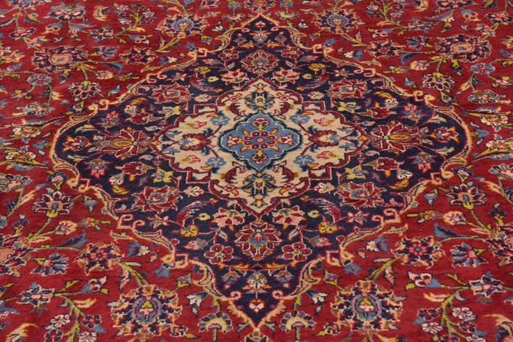 Detail image of 9' 6 x 13' 8 Hand Knotted Kashan Persian Wool Rug