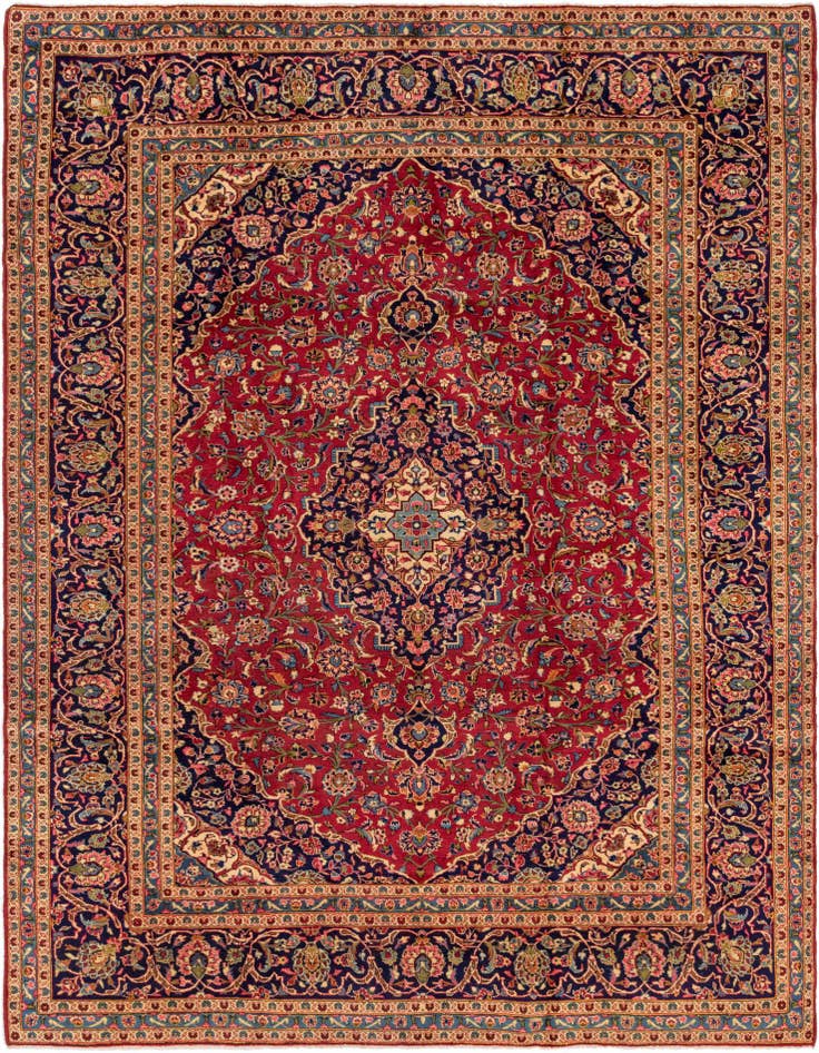 Detail image of 9' 6 x 12' 10 Hand Knotted Kashan Persian Wool Rug