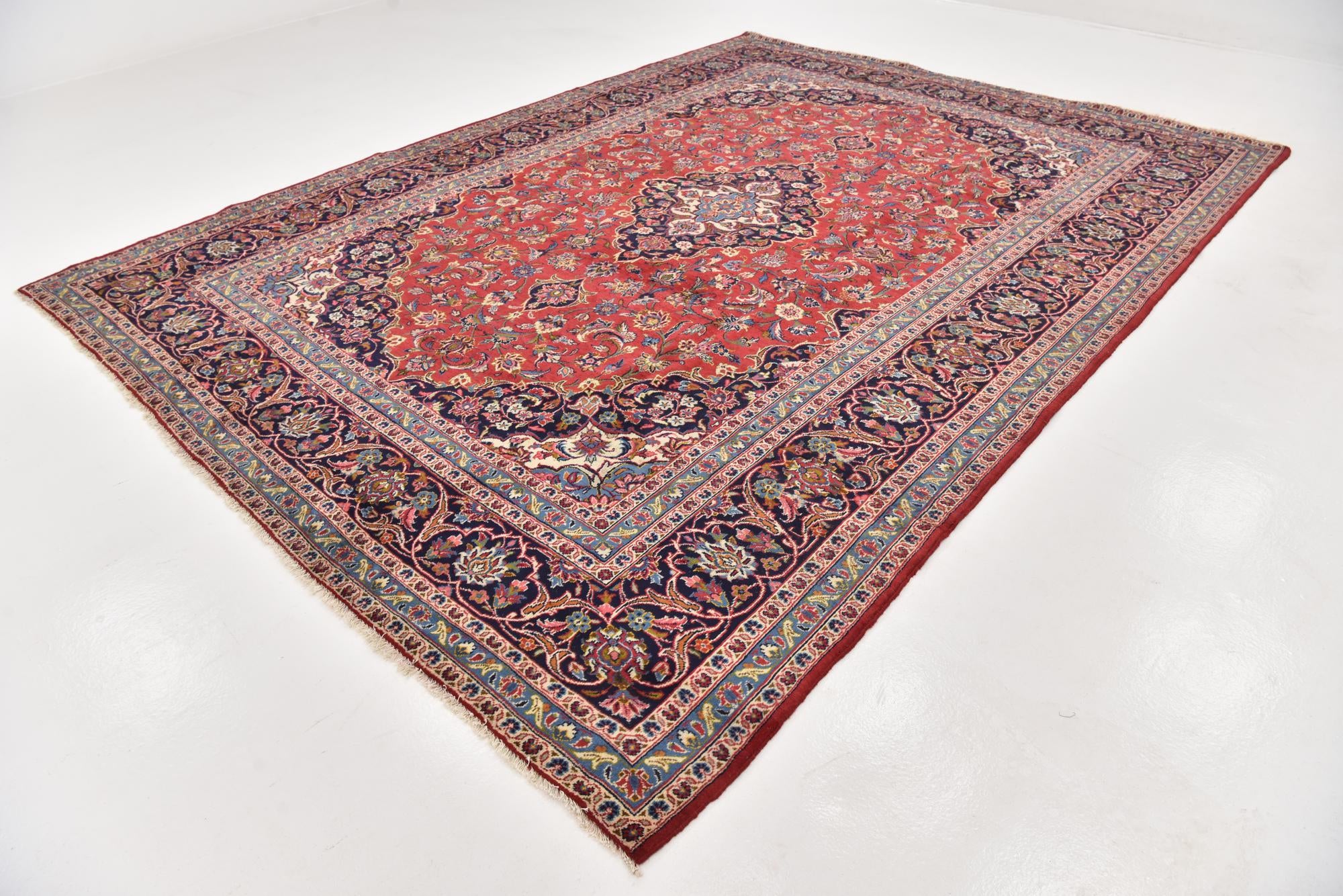 9' 7 x 12' 10 Hand Knotted Kashan Persian Wool Rug