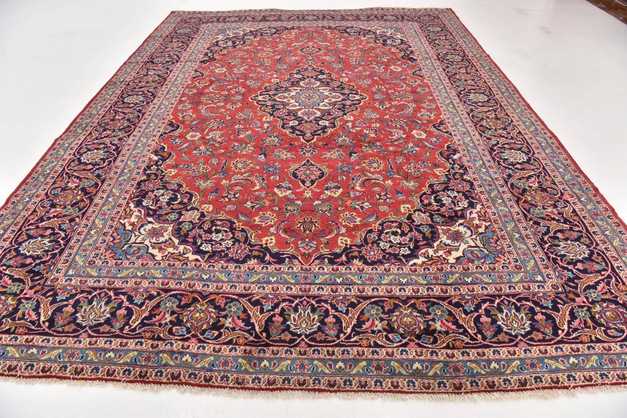 9' 7 x 12' 10 Hand Knotted Kashan Persian Wool Rug