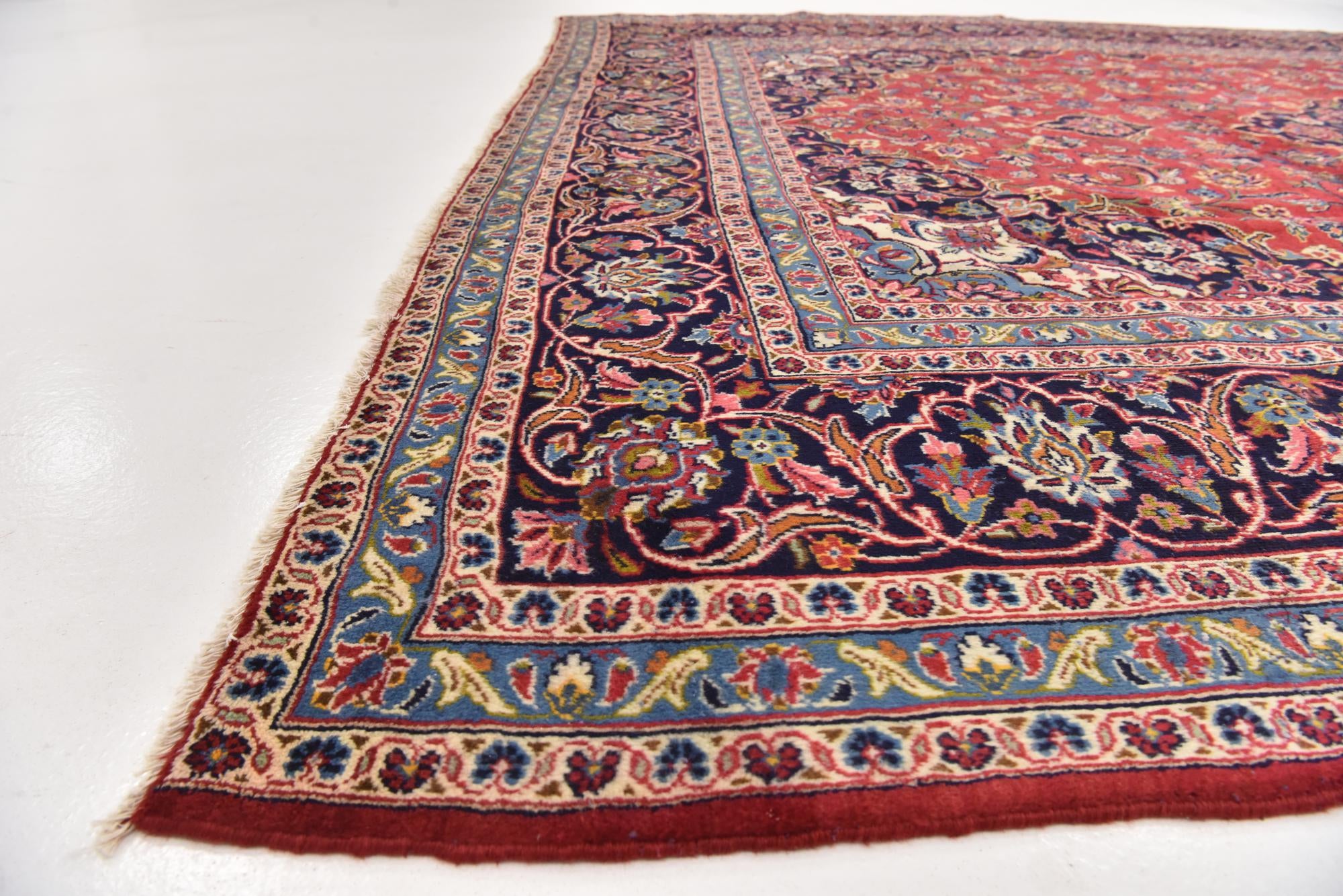 9' 7 x 12' 10 Hand Knotted Kashan Persian Wool Rug