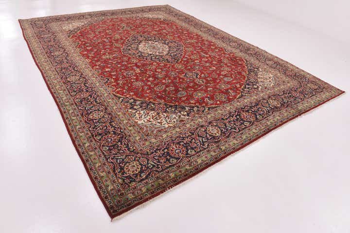 9' 8 x 13' Hand Knotted Kashan Persian Wool Rug