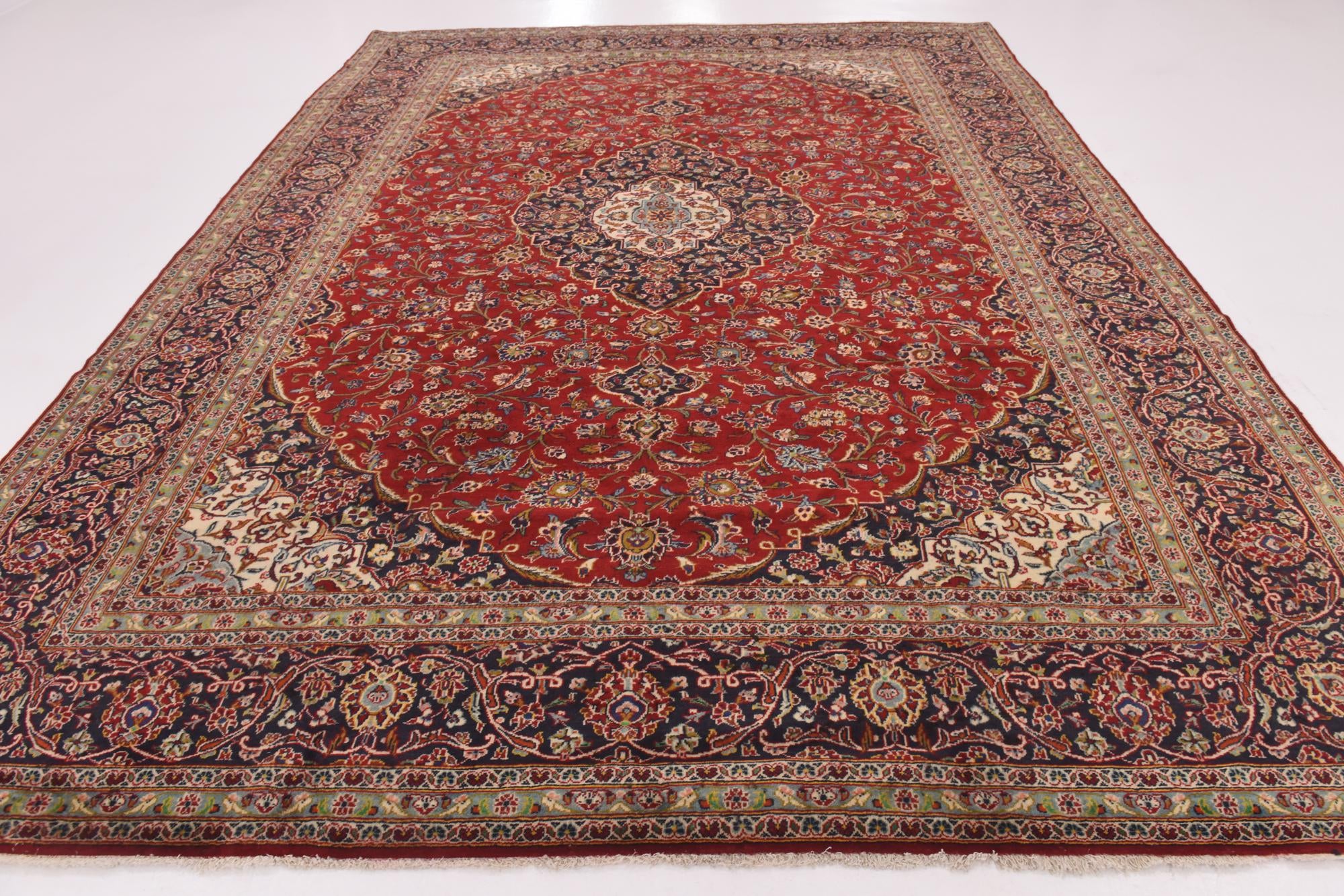 9' 8 x 13' Hand Knotted Kashan Persian Wool Rug