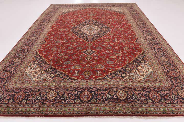 9' 8 x 13' Hand Knotted Kashan Persian Wool Rug