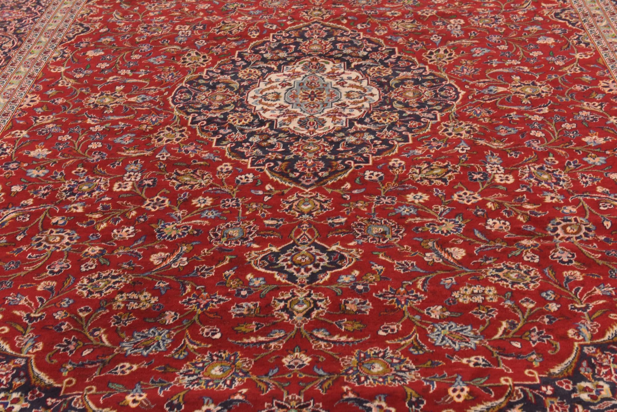 9' 8 x 13' Hand Knotted Kashan Persian Wool Rug