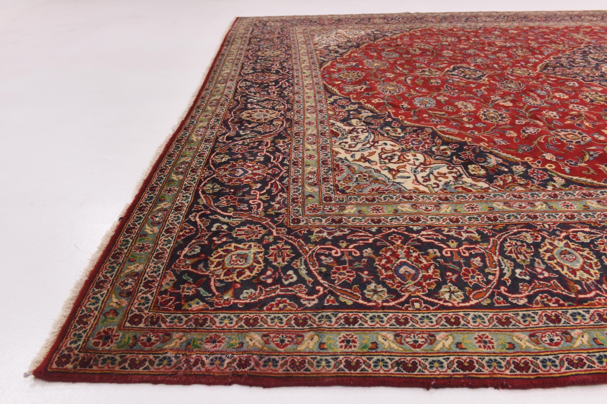 9' 8 x 13' Hand Knotted Kashan Persian Wool Rug