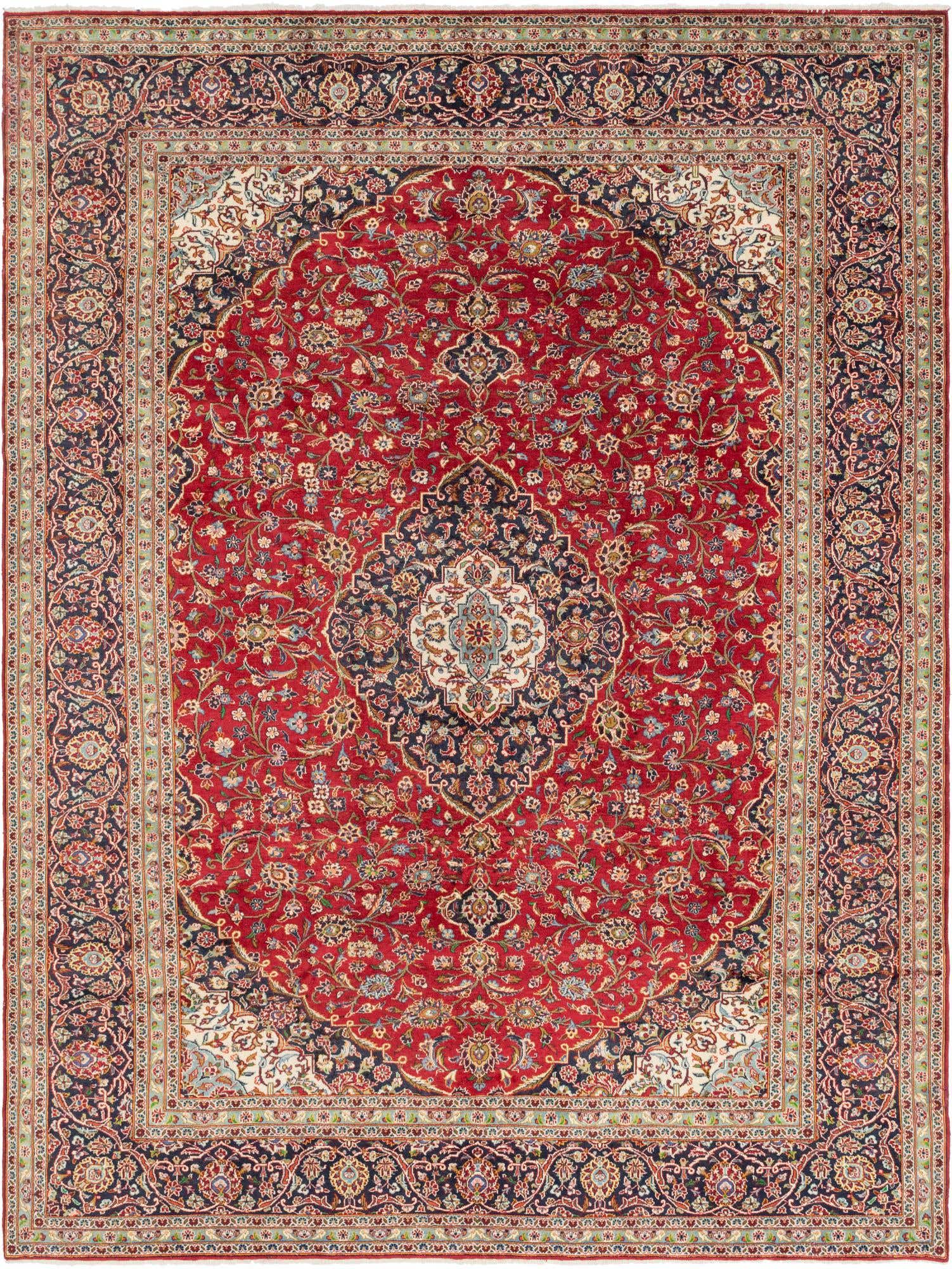 9' 8 x 13' Hand Knotted Kashan Persian Wool Rug