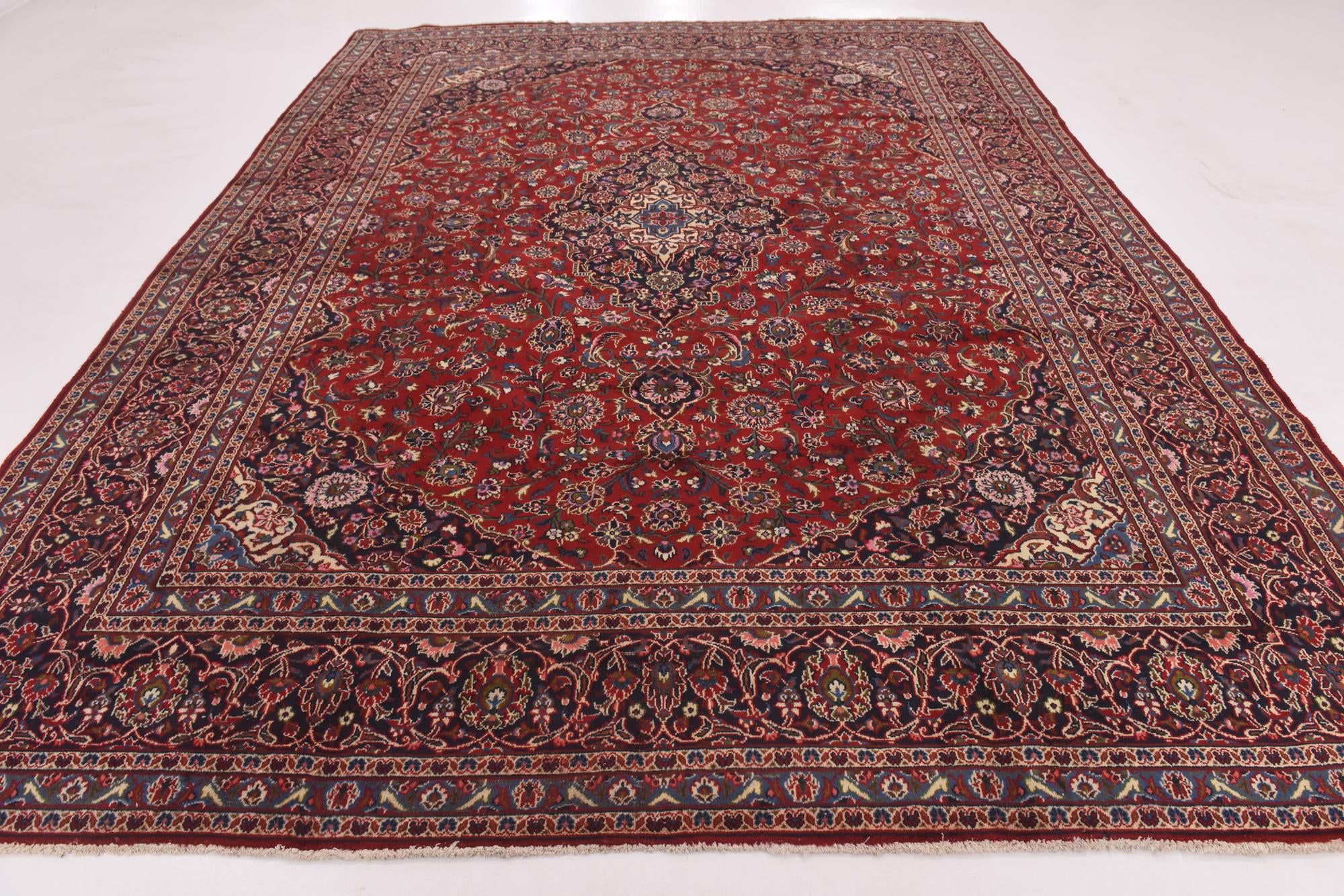 9' 6 x 13' Hand Knotted Kashan Persian Wool Rug