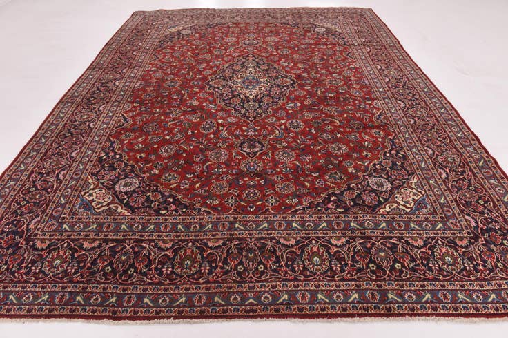 Detail image of 9' 6 x 13' Hand Knotted Kashan Persian Wool Rug