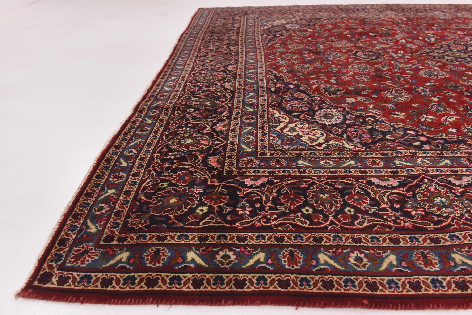 9' 6 x 13' Hand Knotted Kashan Persian Wool Rug
