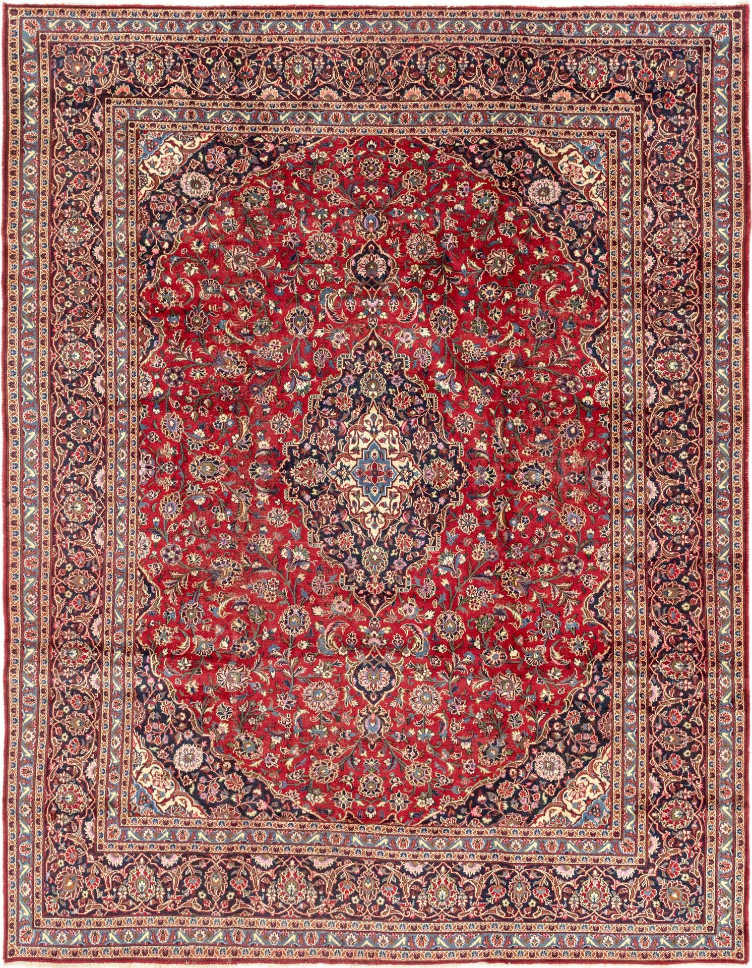 9' 6 x 13' Hand Knotted Kashan Persian Wool Rug