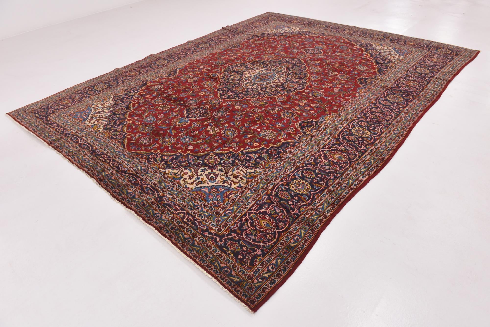 9' 7 x 12' 9 Hand Knotted Kashan Persian Wool Rug