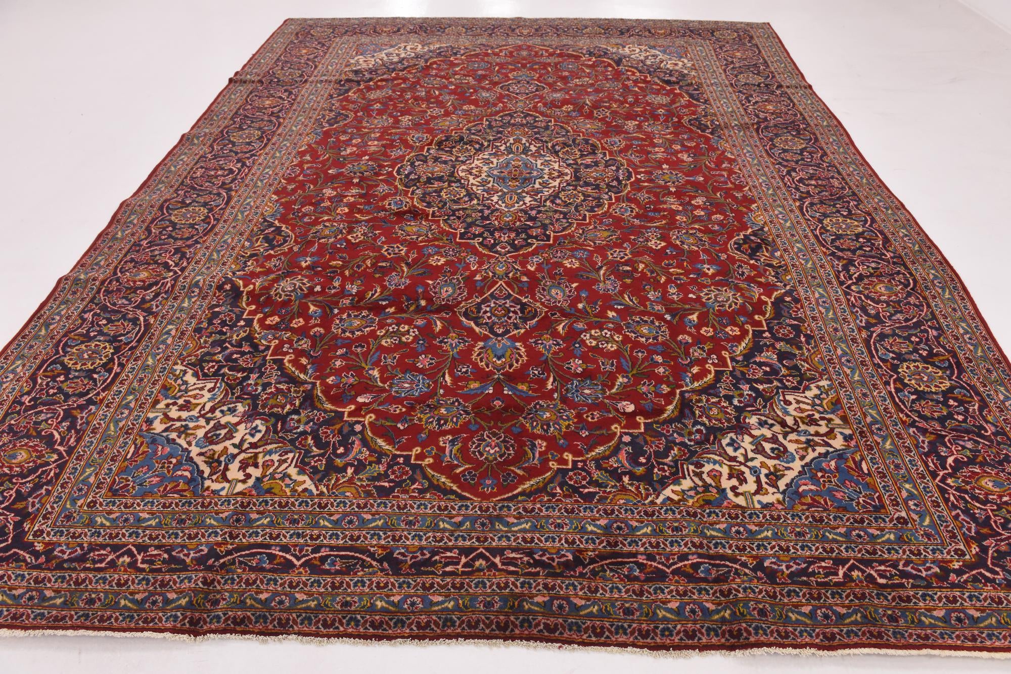 9' 7 x 12' 9 Hand Knotted Kashan Persian Wool Rug