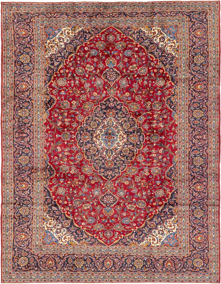 Detail image of 9' 7 x 12' 9 Hand Knotted Kashan Persian Wool Rug