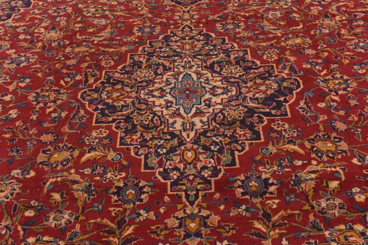 Detail image of 9' 7 x 13' 2 Hand Knotted Kashan Persian Wool Rug