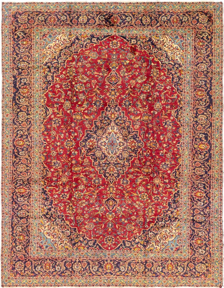Detail image of 9' 7 x 13' 2 Hand Knotted Kashan Persian Wool Rug