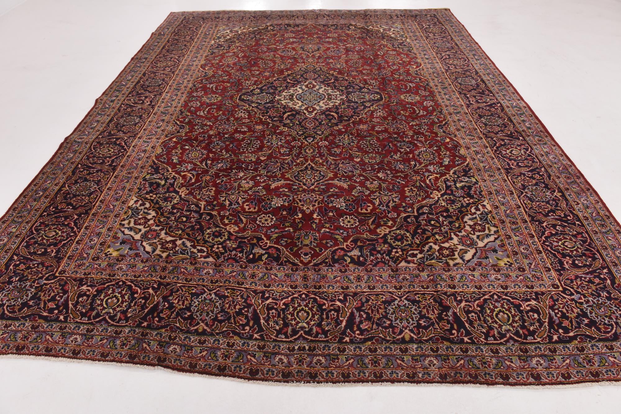 9' 9 x 13' 5 Hand Knotted Kashan Persian Wool Rug
