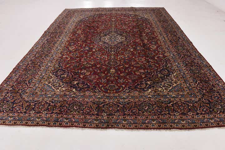 9' 8 x 12' 7 Hand Knotted Kashan Persian Wool Rug
