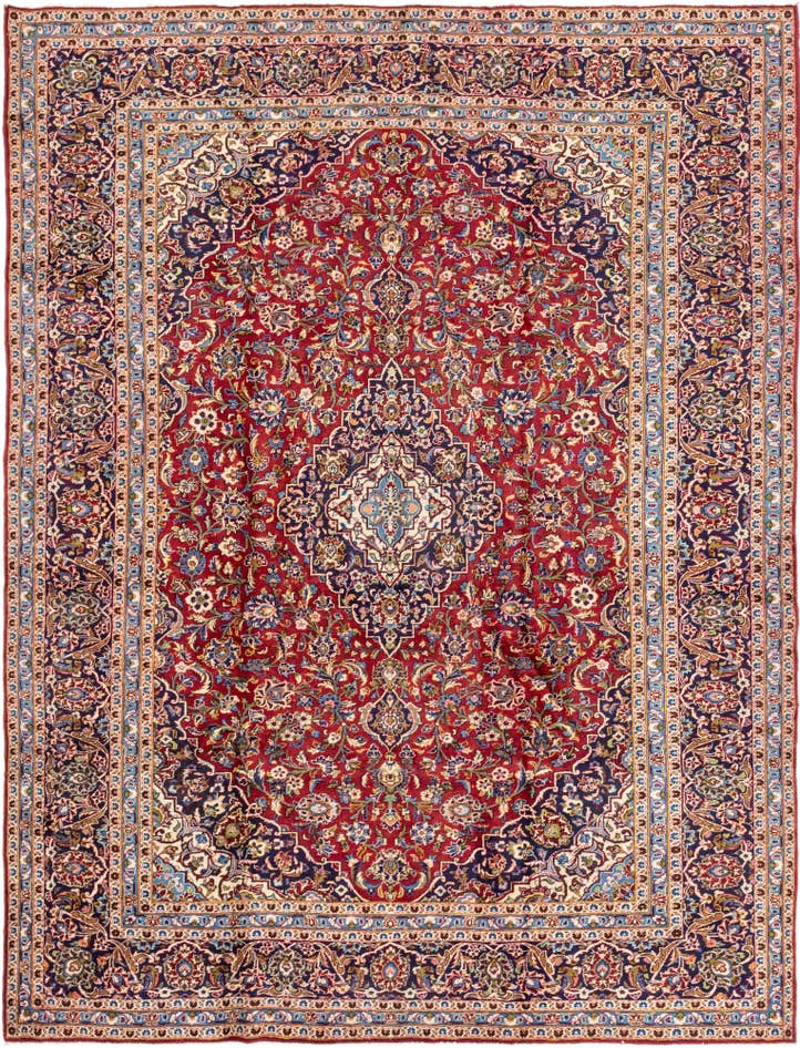 Detail image of 9' 8 x 12' 7 Hand Knotted Kashan Persian Wool Rug