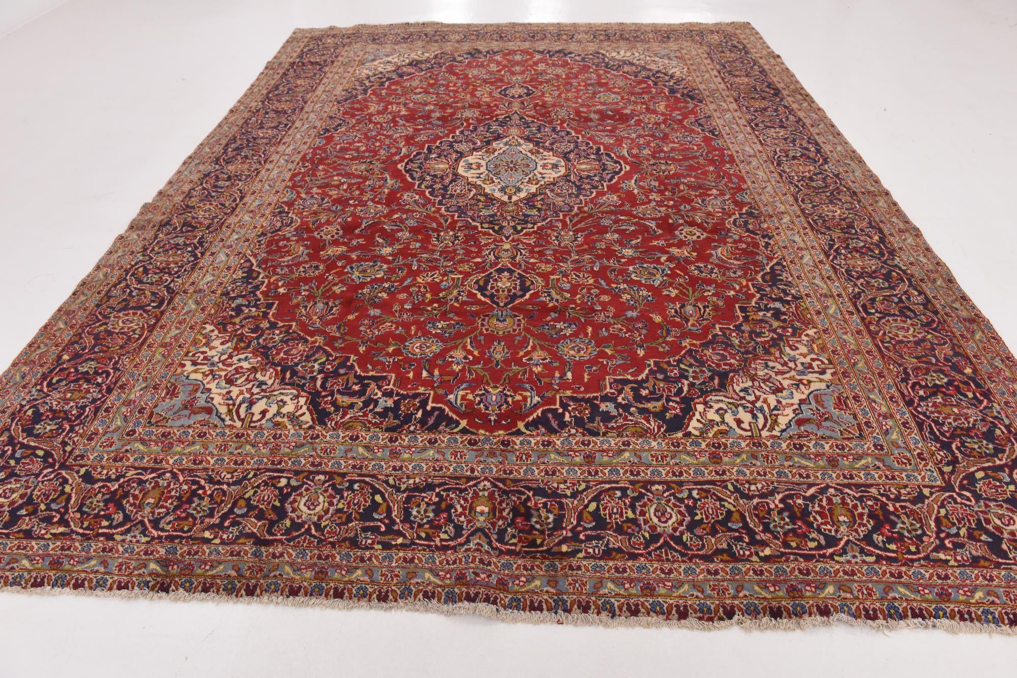 9' 8 x 13' Hand Knotted Kashan Persian Wool Rug