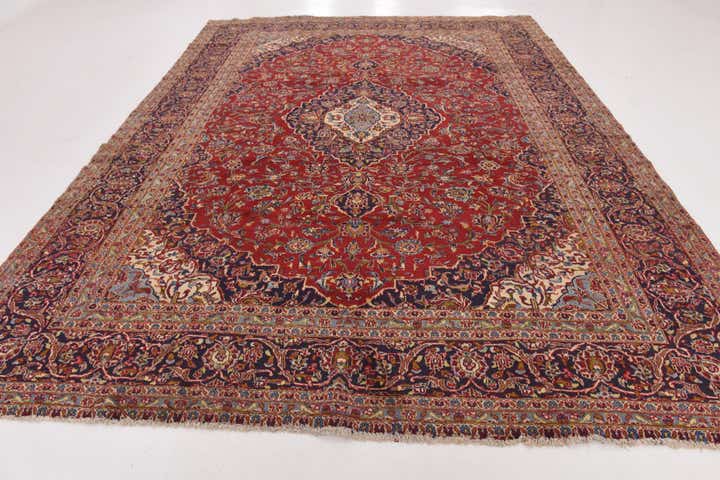 9' 8 x 13' Hand Knotted Kashan Persian Wool Rug